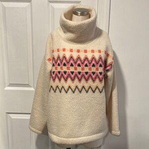 LOFT Cream Sweater with Pink and Black Pattern
